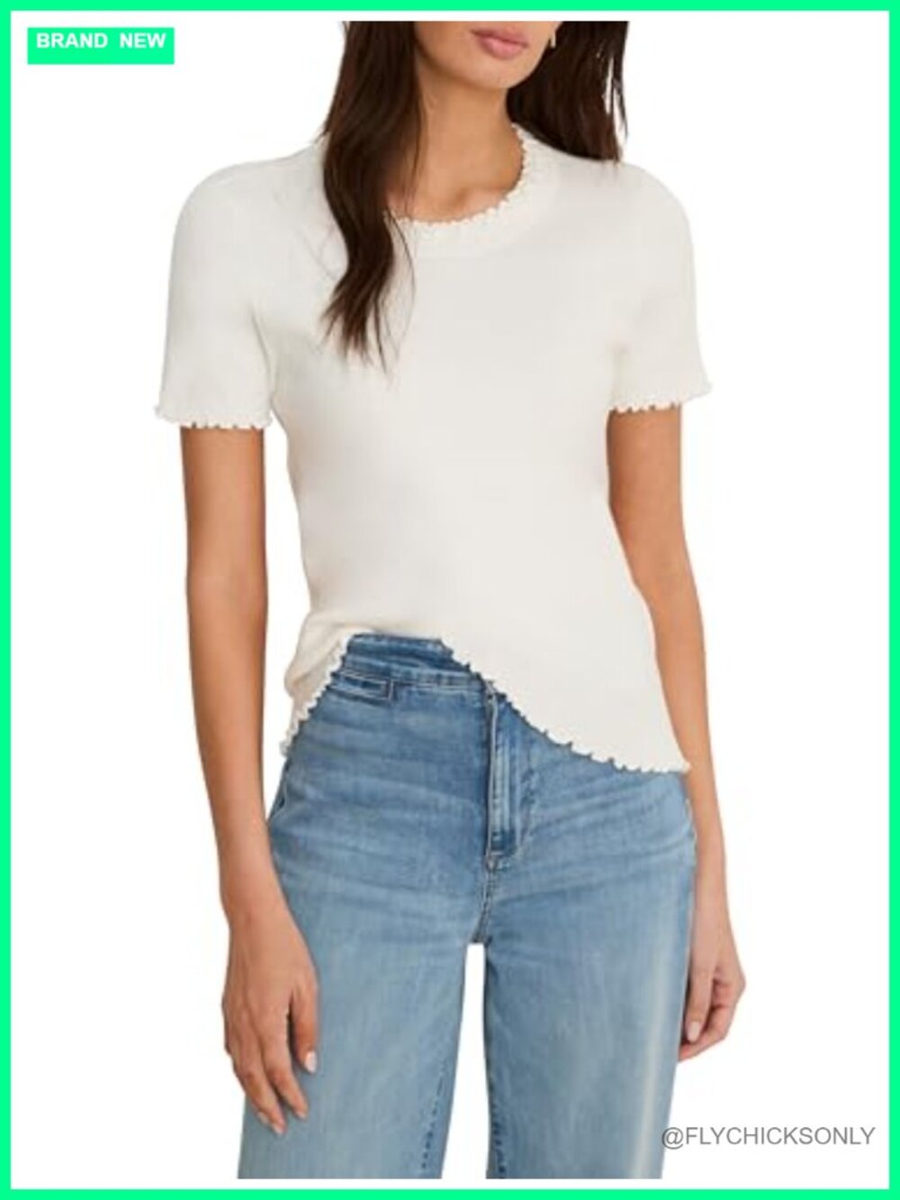NIC+ZOE Ruffle Trim Sweater Tee Short Sleeve Fitted Pullover Women's
